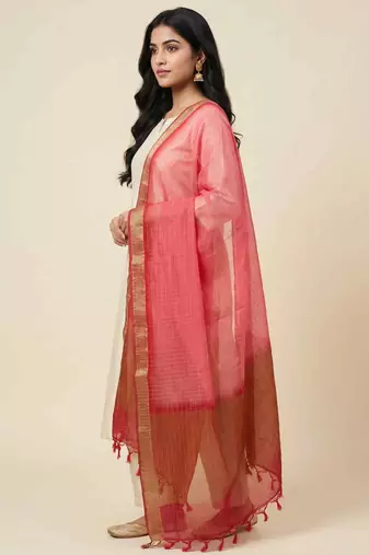 Banarasi pure chiffon silk dupatta in red colour with zari work