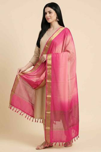 Banarasi pure chiffon silk dupatta in rani pink colour with zari work