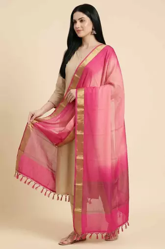 Banarasi pure chiffon silk dupatta in rani pink colour with zari work