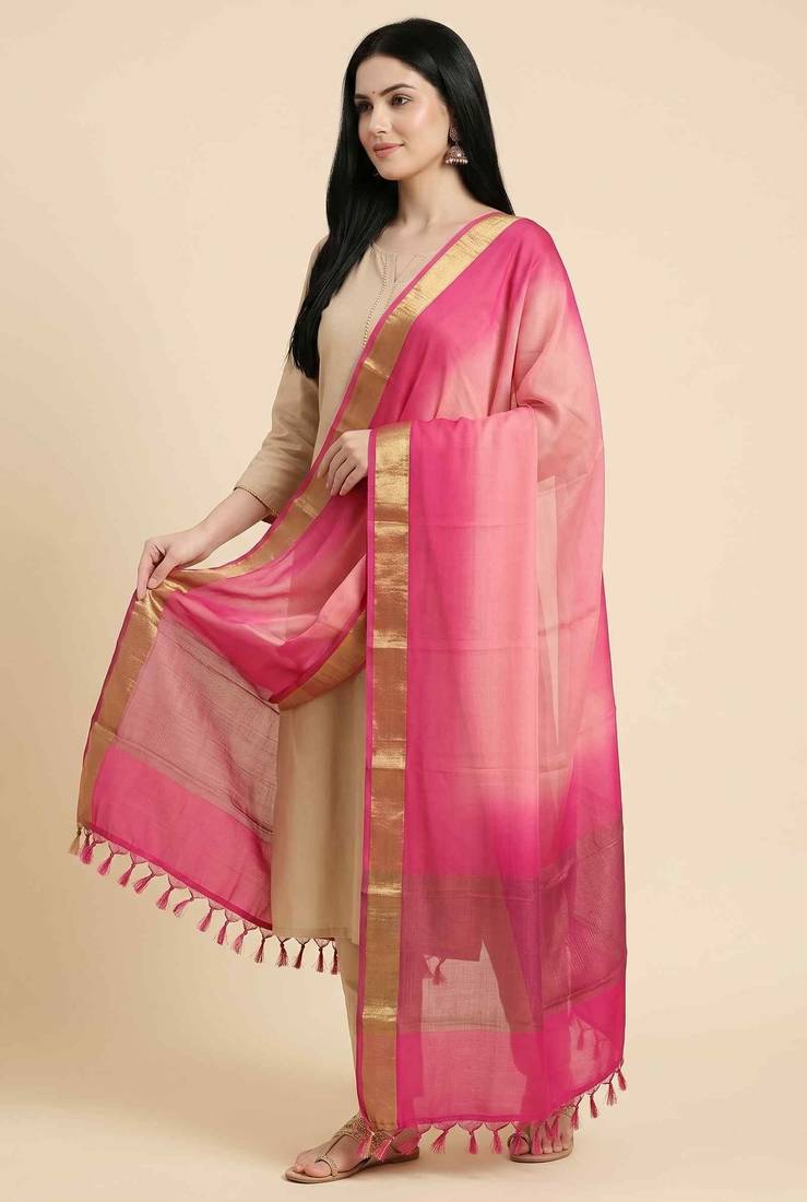 Banarasi pure chiffon silk dupatta in rani pink colour with zari work