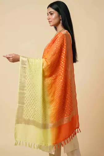 Banarasi pure chiffon silk dupatta in dual shade with zari booti work