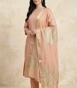 Banarasi pure munga silk dupatta in peach colour with floral rangkart work