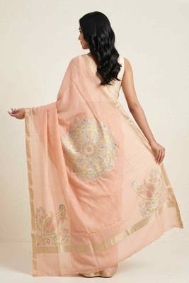 Banarasi pure munga silk dupatta in peach colour with floral rangkart work 2