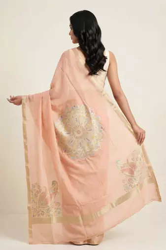 Banarasi pure munga silk dupatta in peach colour with floral rangkart work