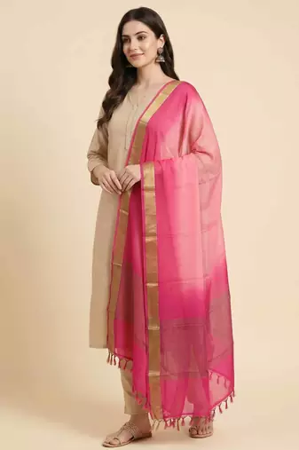 Banarasi pure chiffon silk dupatta in rani pink colour with zari work