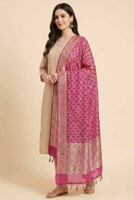Banarasi pure khaddi georgette silk dupatta in pink colour with minakari work 2