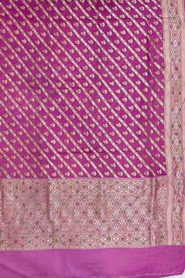 Banarasi pure khaddi georgette silk dupatta in pink colour with minakari work 6