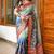 Blue Color Printed,zari border Work Silk Blend Saree