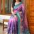 Purple Color Printed,zari border Work Silk Blend Saree