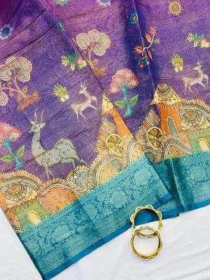 Purple Color Printed,zari border Work Silk Blend Saree 4