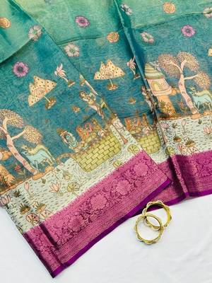 Wine Color Printed,zari border Work Silk Blend Saree 2