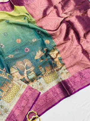 Wine Color Printed,zari border Work Silk Blend Saree 3