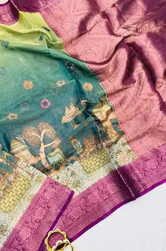 Wine Color Printed,zari border Work Silk Blend Saree
