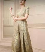 Banarasi Brocade Jumpsuit | Pista Gold Party Wear Ethnic Suit
