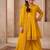 Girls yellow roman silk pleated anarkali kurta with palazzo & dupatta set