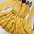 Girls yellow roman silk pleated anarkali kurta with palazzo & dupatta set