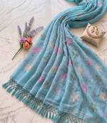Blue Color  Multicolor floral embroidery Work Silk Blend Saree
