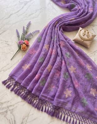 Lavender Color  Multicolor floral embroidery Work Silk Blend Saree 1