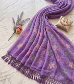Lavender Color  Multicolor floral embroidery Work Silk Blend Saree