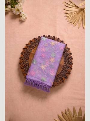 Lavender Color  Multicolor floral embroidery Work Silk Blend Saree 4