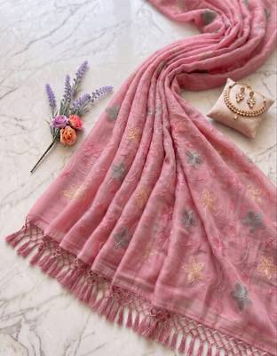 Pink Color  Multicolor floral embroidery Work Silk Blend Saree 1