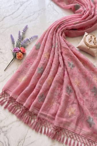Pink Color  Multicolor floral embroidery Work Silk Blend Saree