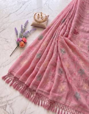 Pink Color  Multicolor floral embroidery Work Silk Blend Saree 2