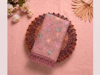 Pink Color  Multicolor floral embroidery Work Silk Blend Saree 4