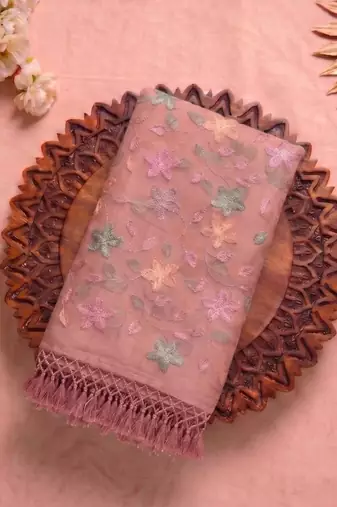 Pink Color  Multicolor floral embroidery Work Silk Blend Saree