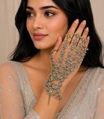 White stone ad stone & agate stone haath phool (hath panja), antique gold plated