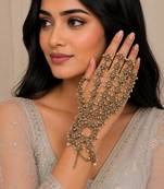 Lct stone ad stone & agate stone haath phool (hath panja), antique gold plated