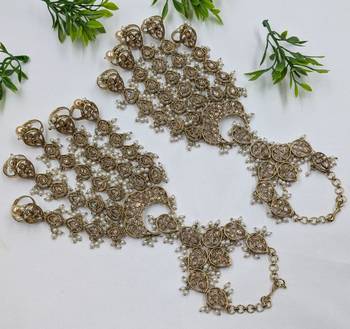 Lct stone ad stone & agate stone haath phool (hath panja), antique gold plated 2