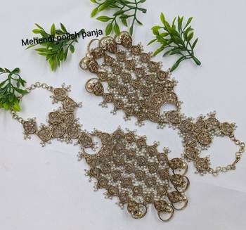 Lct stone ad stone & agate stone haath phool (hath panja), antique gold plated 3