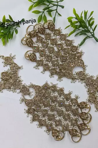 Lct stone ad stone & agate stone haath phool (hath panja), antique gold plated