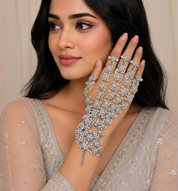 White ad stone & agate stone haath phool (hath panja), rhodium gold plated 1