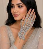 White ad stone & agate stone haath phool (hath panja), rhodium gold plated