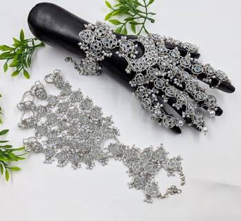 White ad stone & agate stone haath phool (hath panja), rhodium gold plated 4