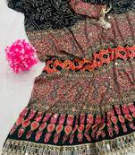 Black Color Printed And Real mirror work Silk Blend Saree