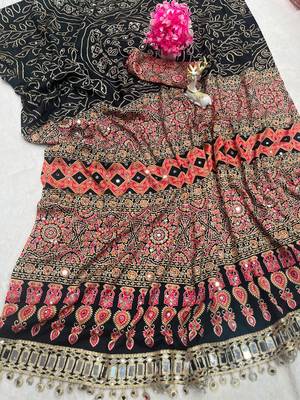 Black Color Printed And Real mirror work Silk Blend Saree 2