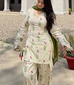 Green printed cameric cotton full stitched farshi salwar suit set