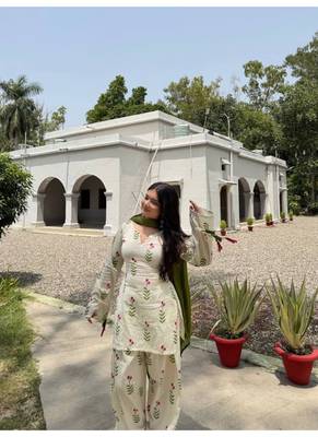 Green printed cameric cotton full stitched farshi salwar suit set 2