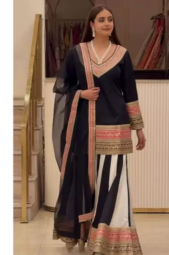 Black embroidery natural crep full stitched sharara palazzo suit set