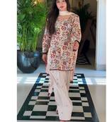Off-white printed cameric cotton full stitched farshi salwar suit set