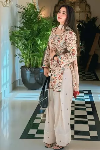 Off-white printed cameric cotton full stitched farshi salwar suit set