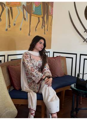 Off-white printed cameric cotton full stitched farshi salwar suit set 3