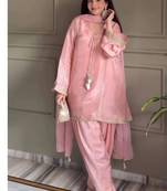 Baby pink embroidery gimmy silk full stitched farshi salwar suit set