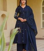 Blue embroidery sequence full stitched anarkali gown