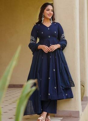 Blue embroidery sequence full stitched anarkali gown 2