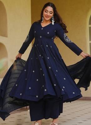 Blue embroidery sequence full stitched anarkali gown 3