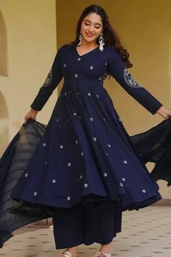 Blue embroidery sequence full stitched anarkali gown
